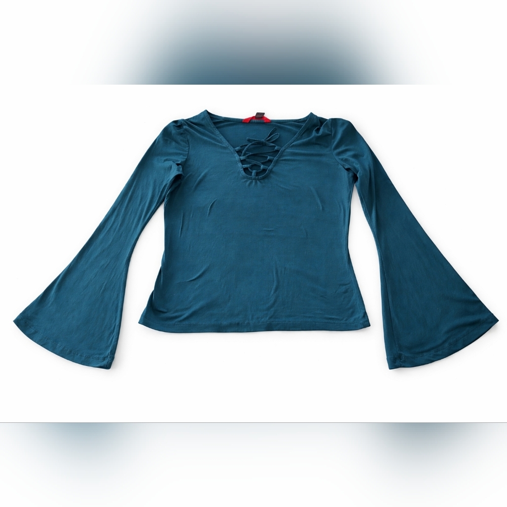 Hot Kiss Y2K Lace Up Bell Sleeve Whimsigoth Boho Fairycore Top